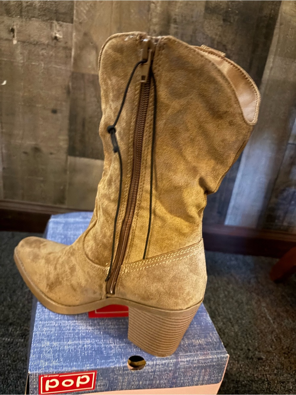 pop Tan Suede Mid-Calf Heeled Boot